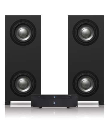 Amphion BaseTWO25 Stereo Bass Extension System 2 Subwoofer Tower external 2x900W Amp and Crossover front